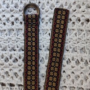 VTG Woven Floral Pattern Belt in Black and Gold - Women Accessories 40" Long